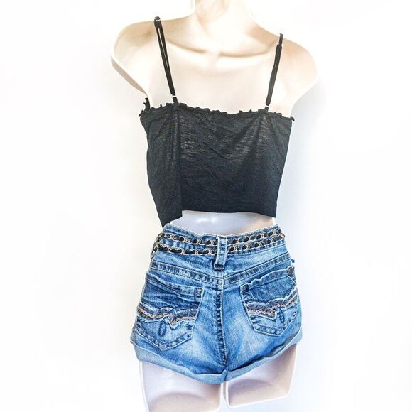 Two Pieces - Black Cropped Cami Sz M/S & Truce Daisy Dukes Jean Shorts Sz 3 - Picture 5 of 16